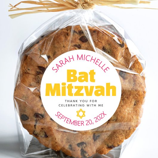 バルミツワーイエローはっきりしたホットピンクタイポグラフィクール ラウンドシール