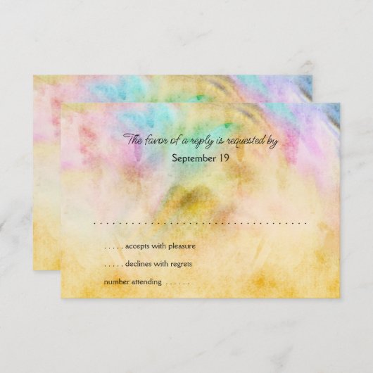 バルミツワーイエロー絞り染めデザインRSVPカード 出欠カード (正面/裏面)