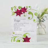 バルミツワーウォーターカラースターフローラデザインレッド 招待状 (スタンド正面)