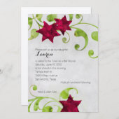 バルミツワーウォーターカラースターフローラデザインレッド 招待状 (正面/裏面)