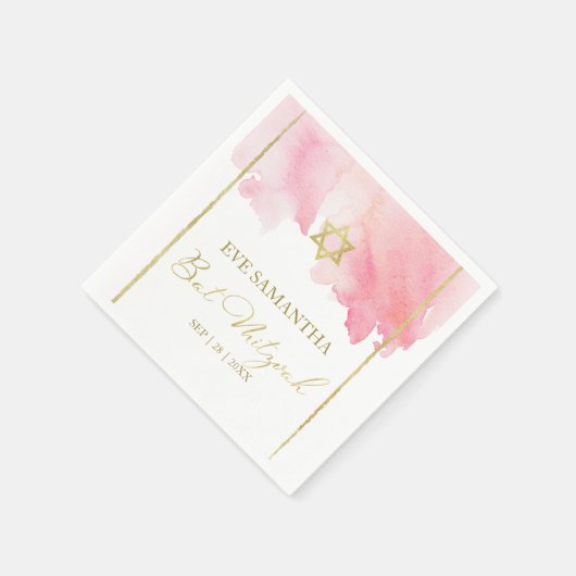 バルミツワーウォーターカラーナプキンス |抽象芸術ピンク スタンダードカクテルナプキン (角)