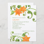 バルミツワーウォーターカラーフローラデザイン 招待状 (正面/裏面)