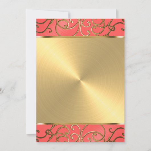 バルミツワーエレガントコーラルと金ゴールドフィリグリー 招待状 (裏面)