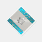 バルミツワーエレガントターコイズブルーシルバーフィリグリー スタンダードカクテルナプキン (角)