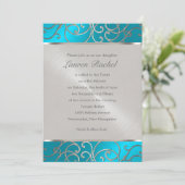 バルミツワーエレガントターコイズブルーシルバーフィリグリー 招待状 (スタンド正面)