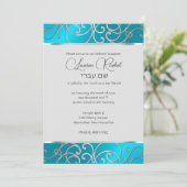 バルミツワーエレガントターコイズブルーシルバーフィリグリー 招待状 (スタンド正面)