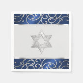 バルミツワーエレガントネイビーブルーとシルバーフィリグリー スタンダードカクテルナプキン (正面)