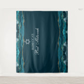 バルミツワーエレガントパーティーティール(緑がかった色)金ゴールドフォトブース タペストリー (正面)