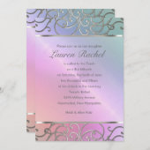 バルミツワーエレガントパールピンクシルバーフィリグリー 招待状 (正面/裏面)