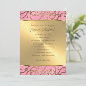 バルミツワーエレガントピンクと金ゴールド映画 招待状 (スタンド正面)