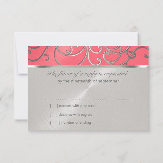 バルミツワーエレガントピンクアンドシルバーフィリグリー 招待状 (裏面)