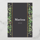 バルミツワーエレガントフローラスクリプ実在ト金ゴールド 箔招待状 (裏面)