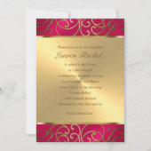 バルミツワーエレガントマゼンタピンク金ゴールドシリーガ 招待状 (正面)