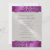 バルミツワーエレガントラズベリーピンクシルバーフィリグリー 招待状 (正面)