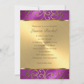 バルミツワーエレガントラズベリーピンク金ゴールドフィリグリー 招待状 (正面)