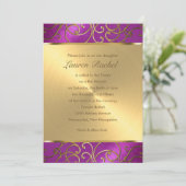 バルミツワーエレガントラズベリーピンク金ゴールドフィリグリー 招待状 (スタンド正面)