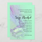 バルミツワーエレガント仮装アクアとパープル 招待状 (正面/裏面)