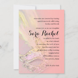 バルミツワーエレガント仮装コーラルピンクイエロー 招待状