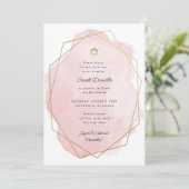 バルミツワーエレガント金ゴールドスターピンクの水色 招待状 (スタンド正面)