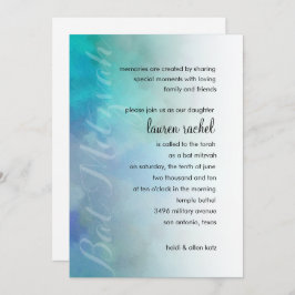 バルミツワーカッコいいカラーズアクアブルーパープルホワイト 招待状