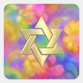 バルミツワーカラフルダマスク金ゴールドスター スクエアシール