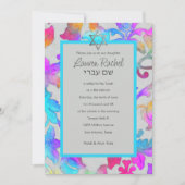 バルミツワーカラフルダ絵を描マスクピンクターコイズ 招待状 (正面)