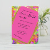 バルミツワーカラフル抽象芸術不適合スタイル 招待状 (スタンド正面)