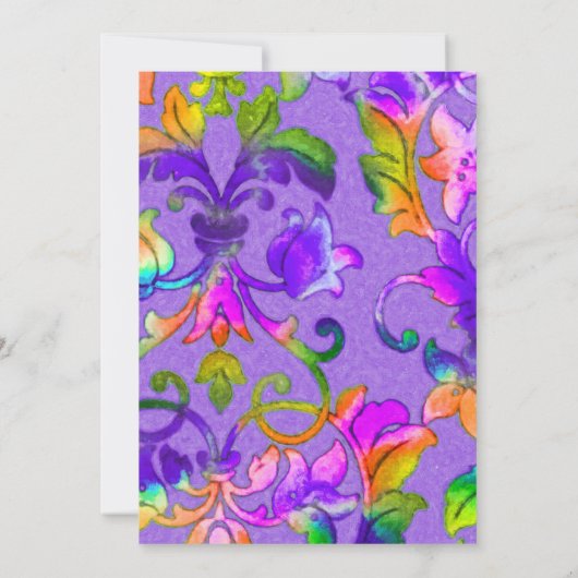 バルミツワーカラフル色彩の鮮やかダマスクパープル 招待状 (裏面)