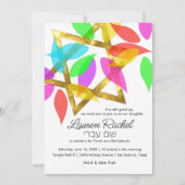 バルミツワーカラフル花びら 招待状 (正面)