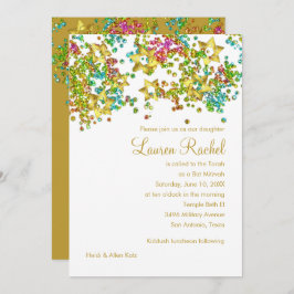 バルミツワーカラフル金ゴールドスターきらびやかな紙吹雪 招待状