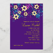 バルミツワーカラフル金ゴールドスターきらびやかな紙吹雪 箔招待状 (正面)