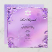 バルミツワーガールかわいらしパープルピンクフローラ 招待状 (正面/裏面)