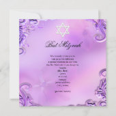 バルミツワーガールかわいらしパープルピンクフローラ 招待状 (正面)