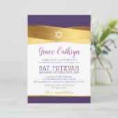 バルミツワーグラマラス金ゴールドブラシ紫招待状 招待状 (スタンド正面)