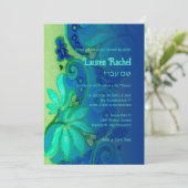 バルミツワーグリーンアクアブルーボヘミアンフローラ 招待状 (スタンド正面)