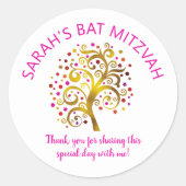 バルミツワーゴールドフォイルツリーオブライフピンクタイポグラフィ ラウンドシール (正面)