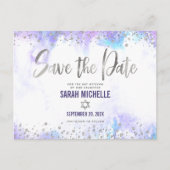 バルミツワーシルバーパープルウォーターの色を保存 インビテーションポストカード (正面)