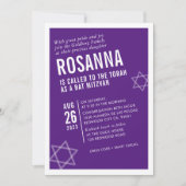 バルミツワーシンプルはっきりした角モダン白紫色 招待状 (正面)