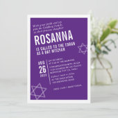 バルミツワーシンプルはっきりした角モダン白紫色 招待状 (スタンド正面)