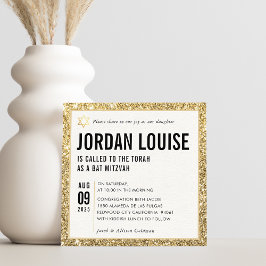 バルミツワーシンプルシモダンック金ゴールドグリッター 招待状