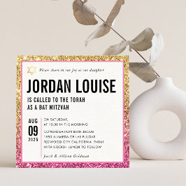 バルミツワーシンプルシモダンック金ゴールドグリッター 招待状