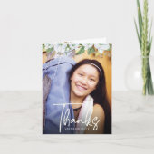 バルミツワースクリプト写真金ゴールドフローラ水彩 サンキューカード (正面)