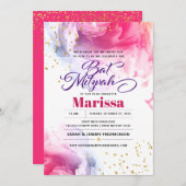 バルミツワースクリプト水彩グリッター招待状 招待状 (正面/裏面)