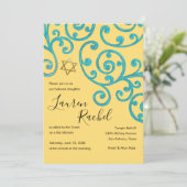 バルミツワースクロールパターンアクア招待状 招待状 (スタンド正面)