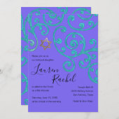 バルミツワースクロールパターンアクア招待状 招待状 (正面/裏面)