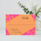 バルミツワースクロールパターンオレンジ色RSVP 招待状 (スタンド正面)