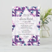 バルミツワースター・オブ・デイヴィッド・パープルとティール(緑がかった色)・ダマスク 招待状 (スタンド正面)
