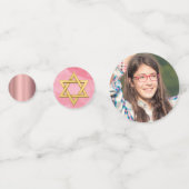 バルミツワースター・オブ・デービッド・ピンク金ゴールド写真ユダヤ人 コンフェッティ (正面)