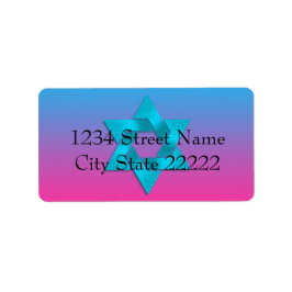 バルミツワーターコイズからピンクグラデーションに星 ラベル