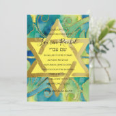 バルミツワーターコイズグリーンイエローウォーター色 招待状 (スタンド正面)
